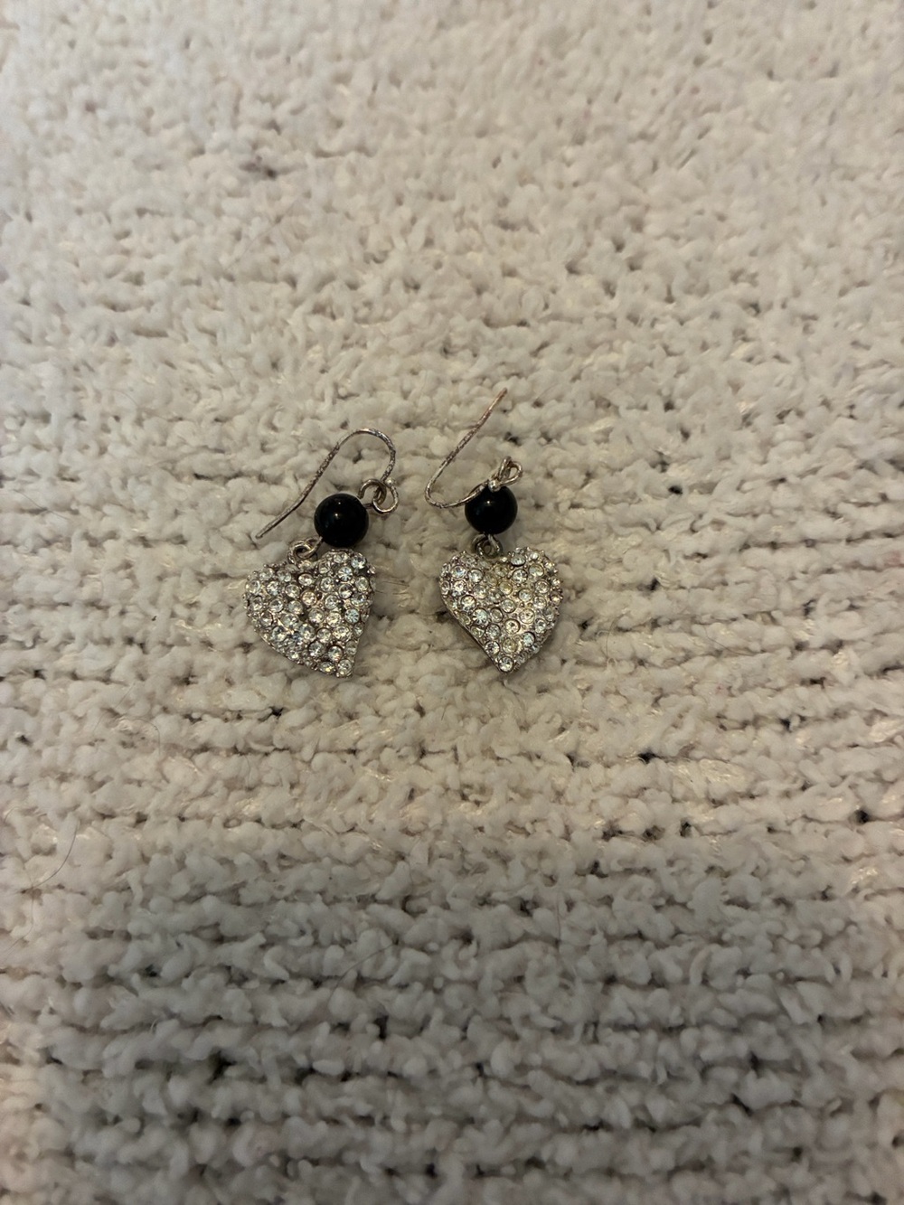 Vintage Carolee Rhinestone Heart Drop Earrings with Black Accent